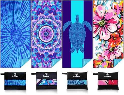 Microfiber Beach Towel Oversized 71x32 Multiple with Bag 4 Pack Bulk (4 Count)