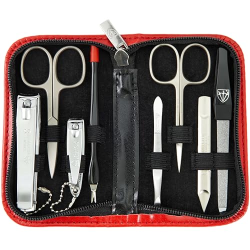 brand quality 8 piece manicure pedicure grooming kit set for professional nail care with synthetic leather case red
