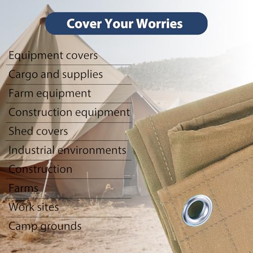 12’x16’ Canvas Tarps Heavy Duty Waterproof Tarpaulins with Aluminum Grommets