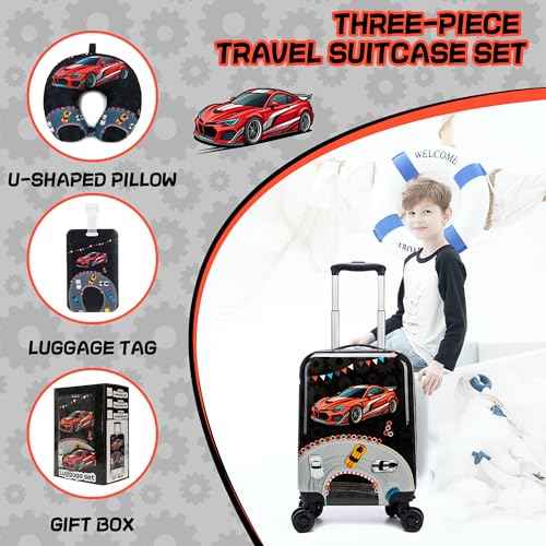 Kids Suitcase Set for Boys Hardside Luggage with Spinner Wheels 2 Piece 16inch Toddler Suitcase for Boys Travel Carry on Luggage Airline Approved (2 Count)