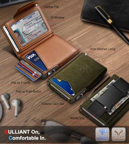 Men Slim Leather Wallet Metal Case Money Clip