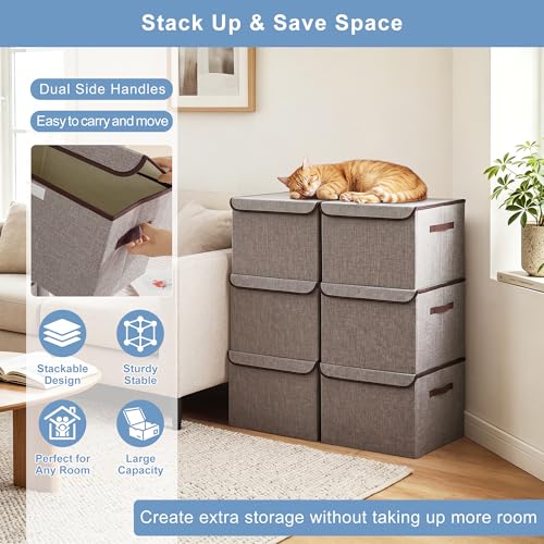 Large 22 Quart Linen Fabric Foldable Storage Bin Cube Organizer Basket with Flip (4 Count)