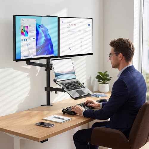 Dual Monitor and Laptop Stand for 17" Notebook and 32" Screens