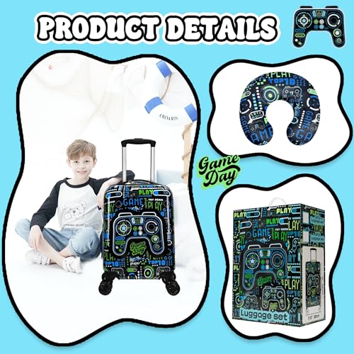 Kids Suitcase Set for Boys Hardside Luggage with Spinner Wheels 2 Piece 16inch Toddler Suitcase for Boys Travel Carry on Luggage Airline Approved (2 Count)