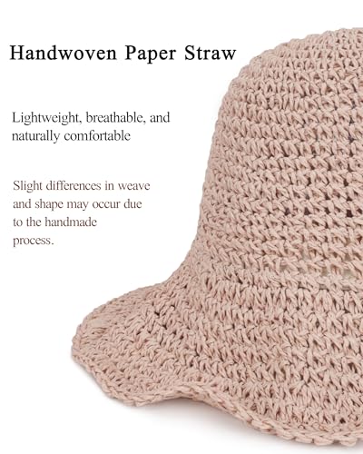Womens Crochet Straw Sun Hat Foldable Floppy Wide Brim Beach Hat for Summer