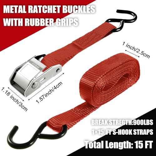 16 Pcs Cambuckle Tie Down Straps 1763lbs Break Strength Securing Straps 1'' x 15 ft Cambuckle Tie Downs with S Hook for Motorcycle (16 Count)