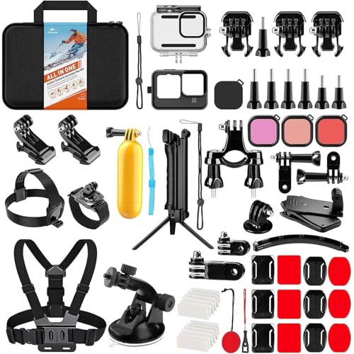 Action Camera Accessories Kit for GoPro Hero 13 12 11 10 9 Black (65 Count)
