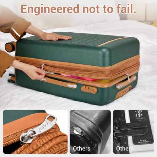 Checked Suitcase 24in Expandable ABS+PC Side Handles luggage Green