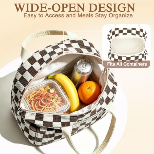 Lunch Bag for Women Insulated Lunch Box Corduroy Lunch Tote Cooler for Travel Work Picnic