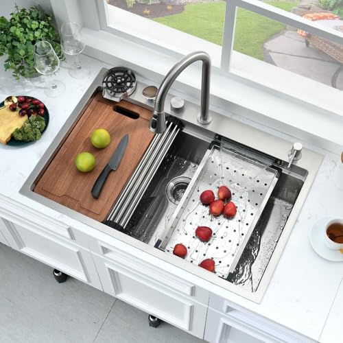 33 Inch Waterfall Kitchen Sink Drop In 16 Gauge Stainless Steel