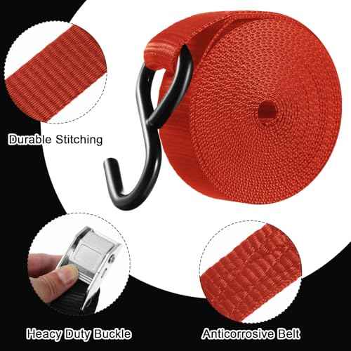 16 Pcs Cambuckle Tie Down Straps 1763lbs Break Strength Securing Straps 1'' x 15 ft Cambuckle Tie Downs with S Hook for Motorcycle (16 Count)