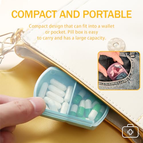 4PCS Small Pill Case Travel Pill Box Cute Pill Organizer for Purse Portable Daily Medicine Organizer 2 Compartment Pill Holder for Vitamins (4 Count)