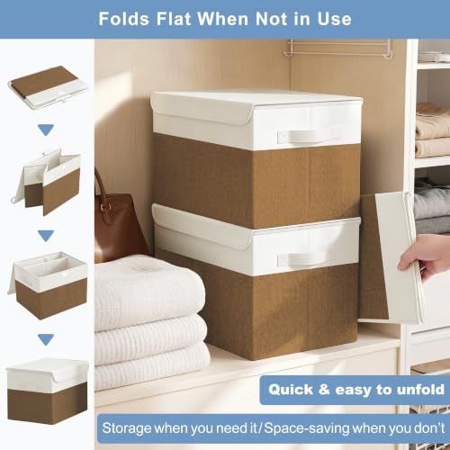 Large 22 Quart Linen Fabric Foldable Storage Bin Cube Organizer Basket with Flip (4 Count)