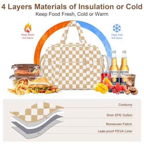 Corduroy Lunch Box Lunch Bag for Women Adults Men