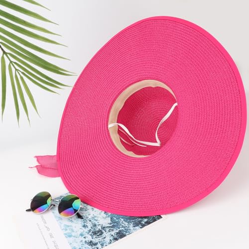 Womens Big Bowknot Straw Hat Foldable Sun Hats Floppy Beach Hat Large Roll up Cap UPF 50+