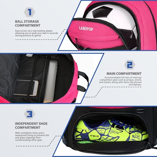 Soccer Backpack Bag with Ball Holder Ventilated Shoe Compartment Large Capacity Sports Gear Bag for Basketball Volleyball Gym