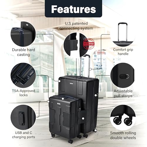 Patented Connecting Hard Shell 2 Piece Luggage Set (2 Count)