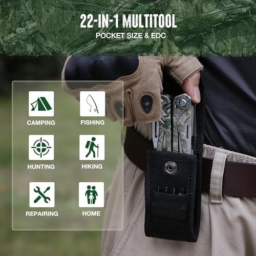 Multitool, 22-in-1 Stainless Steel Pliers with Screwdriver Sleeve, Camo Steel Handle, Self-locking Knife with Sheath-Perfect for Outdoor, Survival, Camping, Hiking, Simple Repair