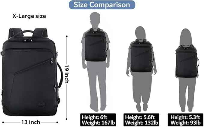 MATEIN Carry on Backpack, Extra Large Travel Backpack Expandable Airplane Approved Weekender Bag for Men and Women, Water Resistant Lightweight Daypack for Flight 40L, Black