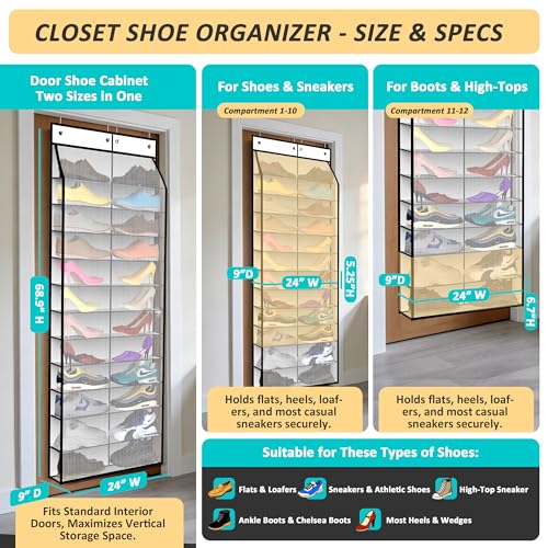 24 Pair Over Door Shoe Organizer for Family & Kids (12 Count)