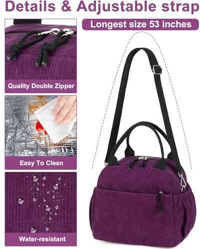 Lunch Bag for Women Cute Corduroy Lunch Tote Bags with Shoulder Strap Reusable Insulated Lunch Box Large Capacity Reusable Insulated Cooler for Work Picnic or Travel