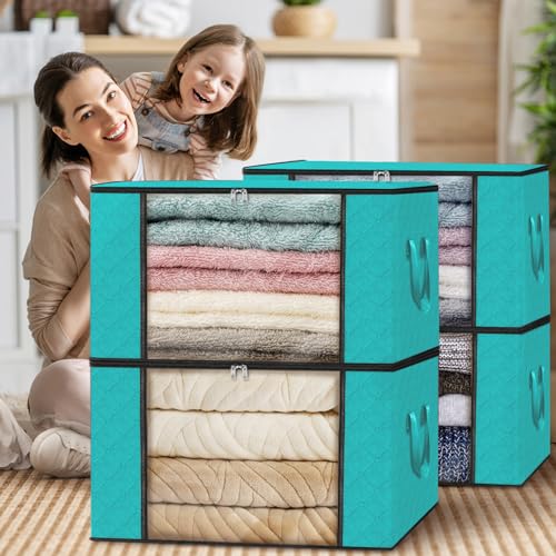 4 Pack Storage Bags for Clothes Blanket Storage Bins with Lids (4 Count)