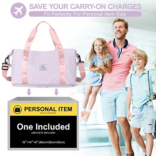 Purple Pink Waterproof Duffel Gym Tote Weekender Carry On Overnight Bag for Women with Trolley Sleeve & Wet Pocket
