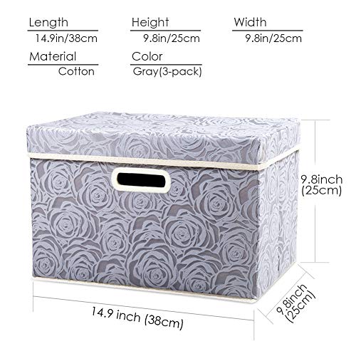 Collapsible Storage Boxes with Lids Fabric Decorative Storage Bins Cubes Organizer Containers Baskets with Cover Handles Divider for Bedroom Closet Living Room 14.9x9.8x9.8 Inch 3 Pack (3 Count)