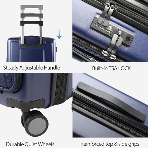 Hardside Expandable Carry On Luggage 22x14x9 Airline Approved With Front Business Pockets
