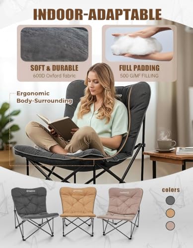 Folding Comfy Butterfly Chair Oversized Padded Camping Chairs for Adults Comfortable Camp Chair 300lbs Heavy Duty with High Back for Outdoor Lawn Patio Bedroom Living Room Dorm