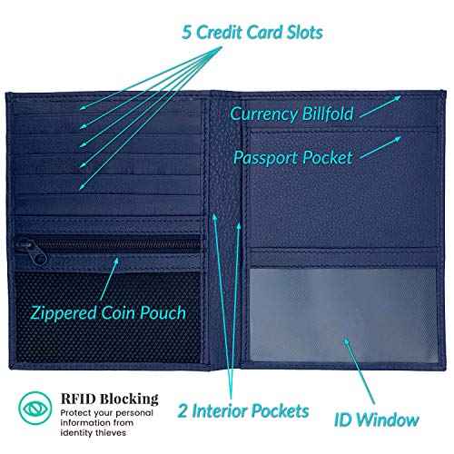 Deluxe Personalized Monogrammed Navy RFID Leather Passport Wallet