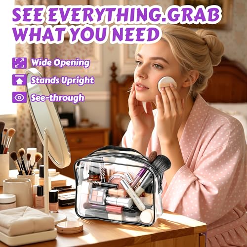 12 Pcs Clear Cosmetic Bag PVC Waterproof Zippered Clear Toiletry Carry Pouch Cosmetic Makeup Bag for Women Men Vinyl Plastic Organizer Case for Vacation Bathroom (12 Count)