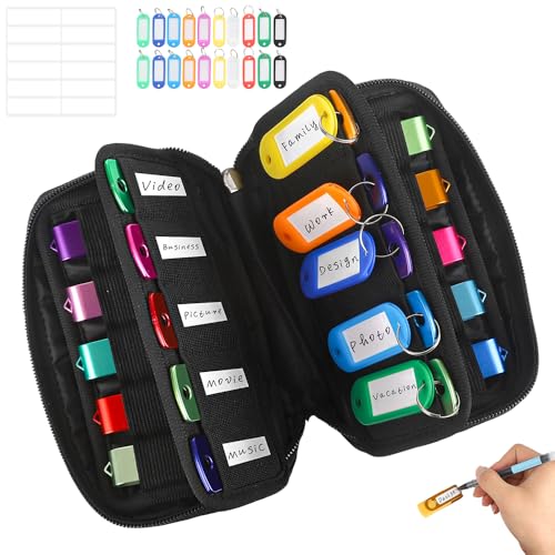 USB Flash Drive Case Organizer Premium Soft Neoprene Storage Holder with 20 Slots and 20 Label Tags for Thumb Drives