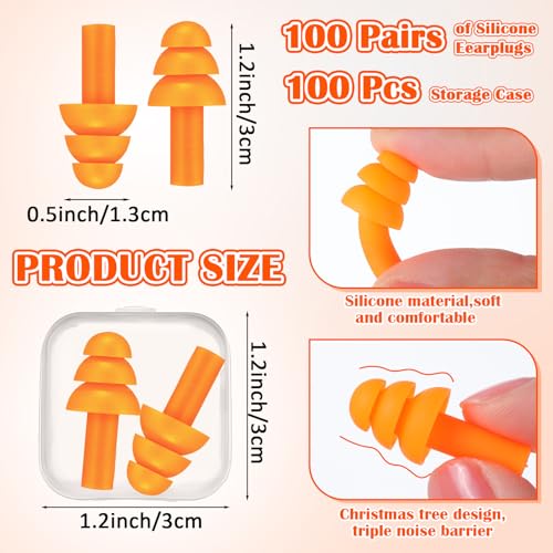 100 Pairs Silicone Ear Plugs Bulk with Case Nrr 29db (100 Count)