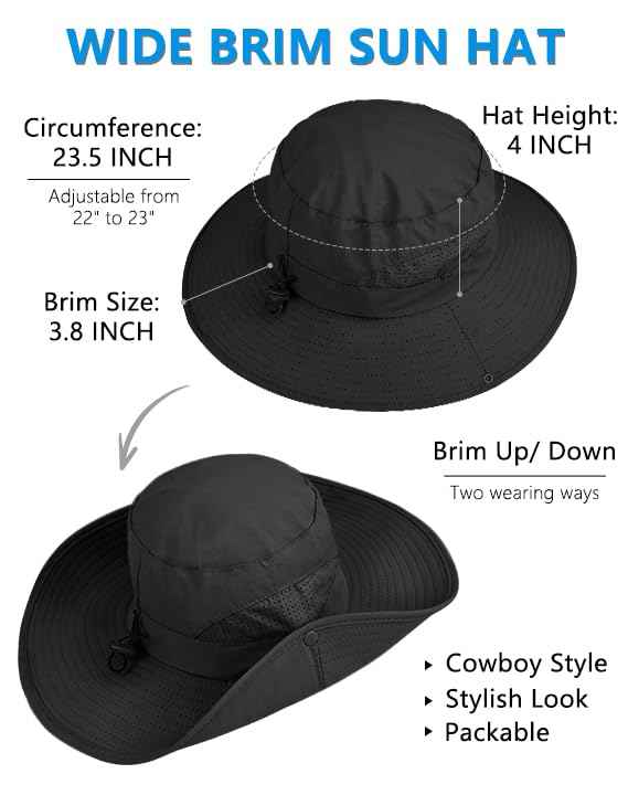 UPF 50+ Wide Brim Sun Hat with Neck Flap (2 Count)