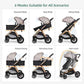 6-in-1 Convertible Baby Stroller with Bassinet Mode - Toddler Stroller w/Footmuff, Rain Cover, Cup Holder & Large Storage, Newborn w/All-Scene Large Wheels, Reversible Seat(Grey)