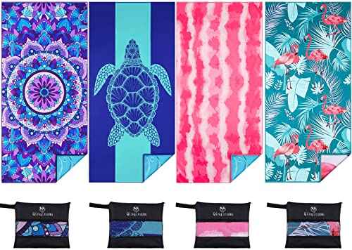 Microfiber Beach Towel with Bag Oversized 71x32 Sand Free 4 Pack (4 Count)
