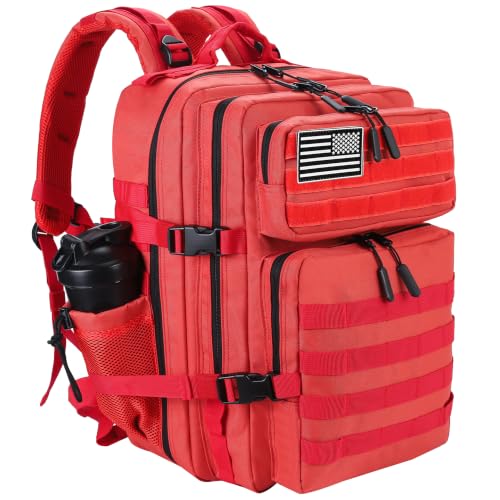Military Tactical Backpack for Men and Women 45L Army 3 Days Assault Pack Bag Large Rucksack with Molle System Red