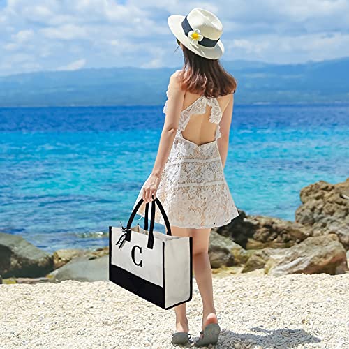 Embroidery Initial Canvas Tote Bag