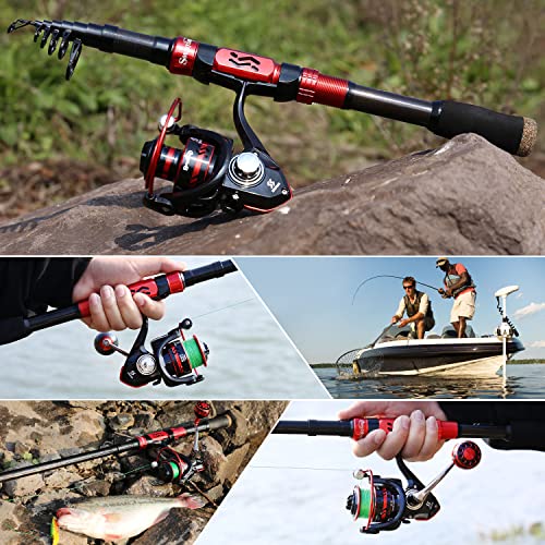 Fishing Rod and Reel Combo Set with Telescopic Fishing Pole Fishing Accessories and Carrier Bag for Saltwater Freshwater