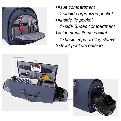 2-in-1 Canvas Garment Duffle Travel Bag with Shoulder Strap,Blue