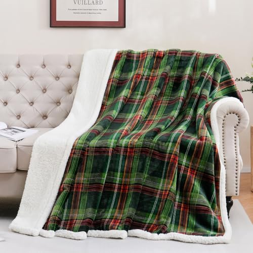 Sherpa Fleece Throw Blanket 80" x 90" Reversible Plush Fluffy Large Big Blanket Lattice Flannel Blankets for All Season Use