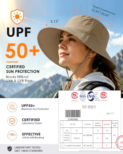 Water Resistant UPF 50+ Sun Bucket Hat Packable Brimmed for Women Men Khaki