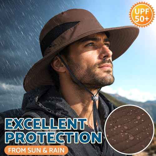 Sun Hats for Men Women Wide Brim Bucket Hat Brown