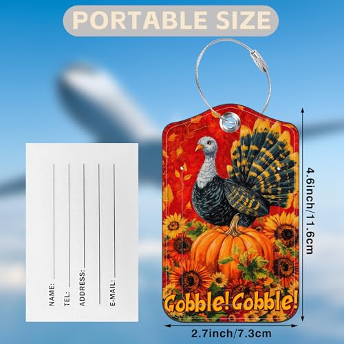 2 Pack Pumpkin and Sunflower Luggage Tags for Suitcases Autumn Turkey Leather Luggage Tags Privacy Cover ID Label with Stainless Steel Loop and Address Card for Women Men Travel Bag Backpack (2 Count)