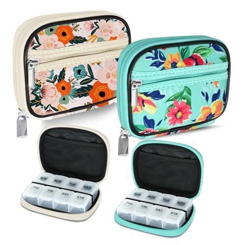 Weekly Travel Pill Organizer Pill Case for Purse with Removable 7 Day Pill Box (2 Count)