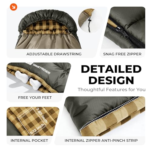 Cotton Flannel XXL Cold Weather Sleeping Bags for Adults Big and Tall