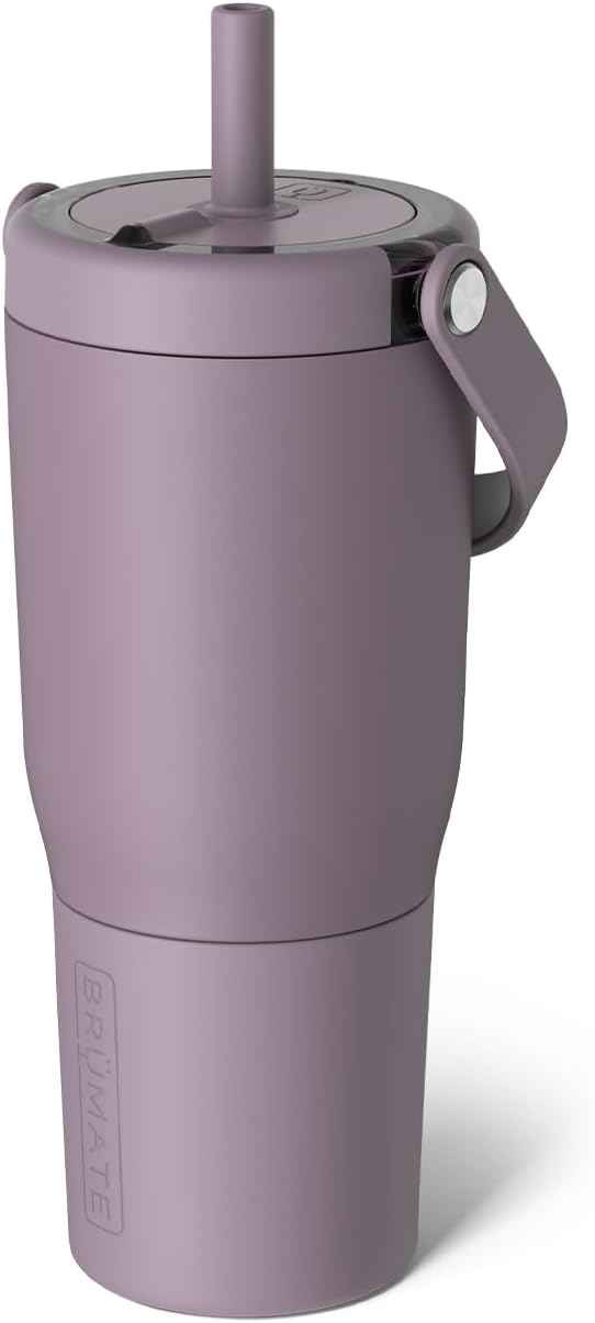 BrüMate Resa 25oz 100% Leakproof Travel Tumbler w/Handle & Straw | Flexible SoftSip Straw | Silicone Sleeve for Durability | Stainless Steel | Cup Holder & Travel Friendly Water Bottle (Lilac Dusk)
