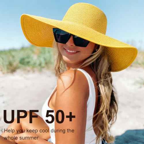 Sun Hats for Women Wide Brim Summer Hat Large Floppy Sun Straw Hat Foldable Packable Beach Hats UPF 50+