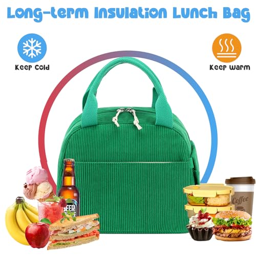 Lunch Bag for Women Men Cute Corduroy Lunch Tote Bags Reusable Insulated Lunch Box Large Capacity Reusable Insulated Cooler for Work Picnic or Travel